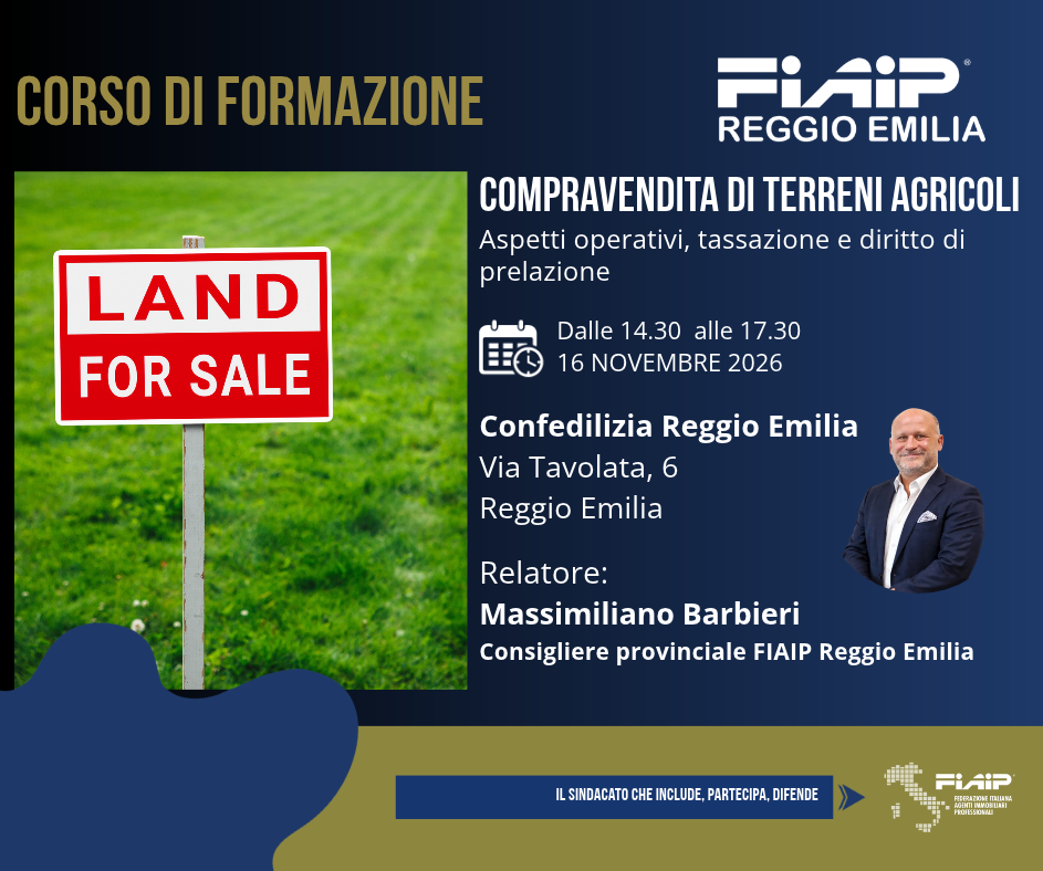 Al momento stai visualizzando REGGIO EMILIA – 28/10/2026 | Compravendita di terreni agricoli